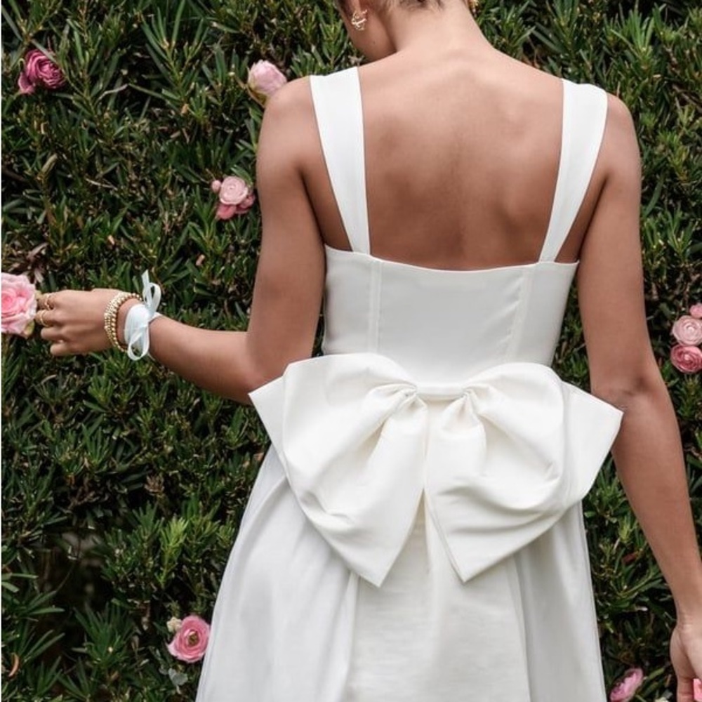 Altar'd State White Elyse Satin Bow-Back Mini Dress